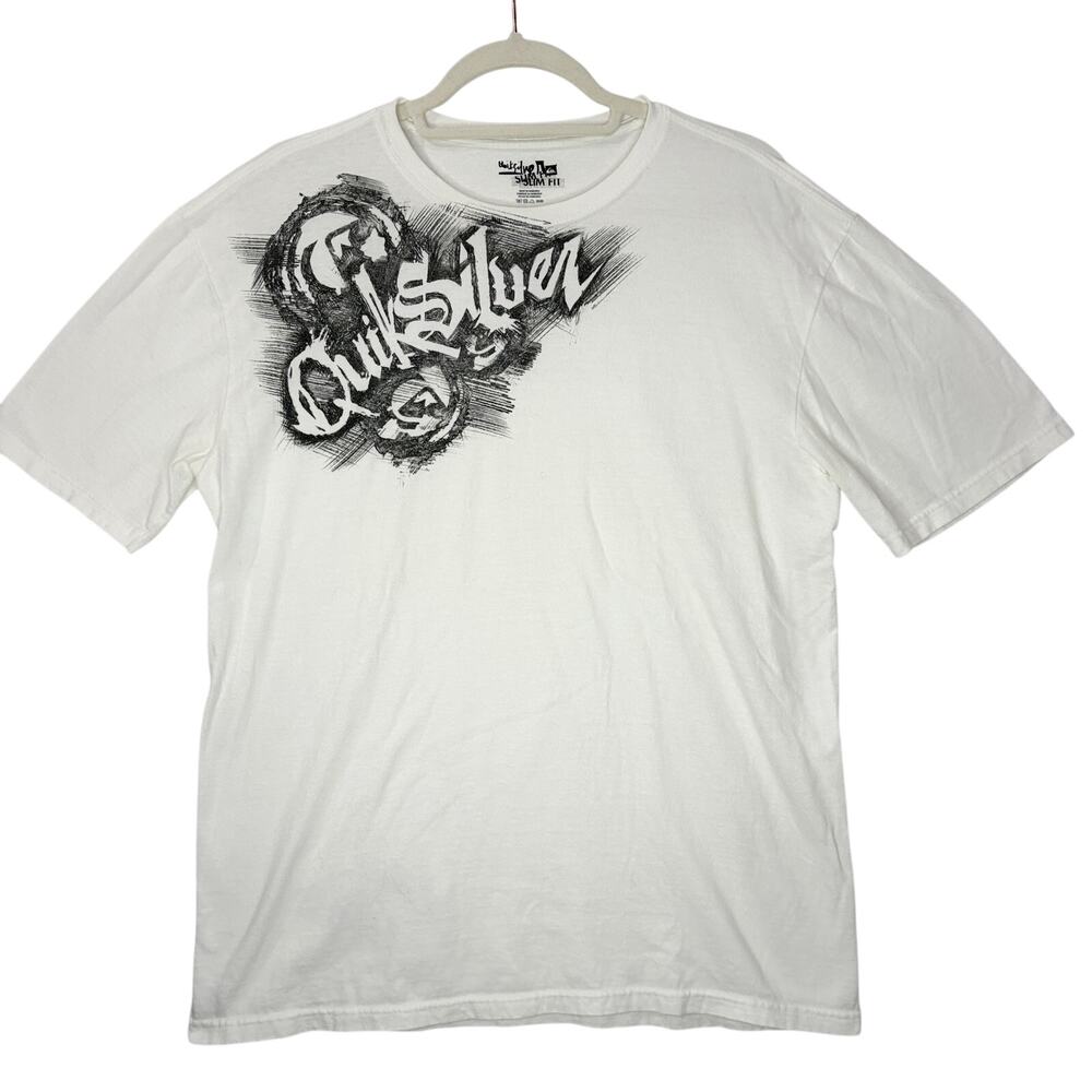 Quiksilver Mens Size L Graphic Tee T-Shirt White Y2K Skater Surf Snowboard